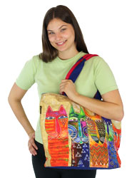 Laurel Burch Long Neck Cats Shoulder Tote LB5611 Laurel Burch Long Neck Cats Shoulder Tote LB5611