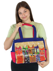 Laurel Burch Long Neck Cats Medium Tote LB5612 Laurel Burch Long Neck Cats Medium Tote LB5612